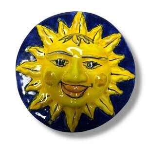 Vtg Caltagirone Ceramic Sun Wall Hanging Decor Sole Ceramic Plate Hand Painted